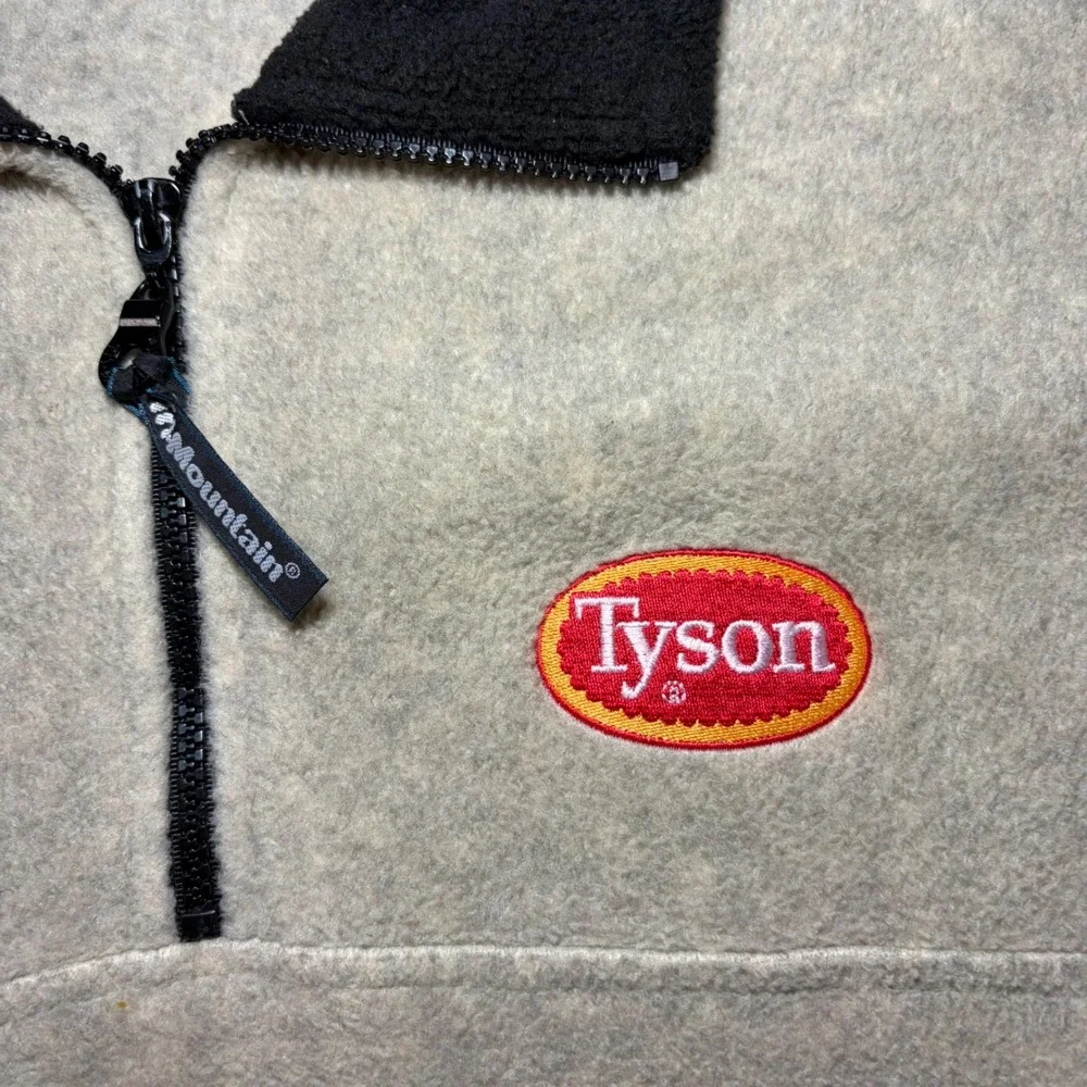 Tri-Mountain Mens Tyson Foods Fleece Quarter Zip Pullover Oatmeal Tan Medium